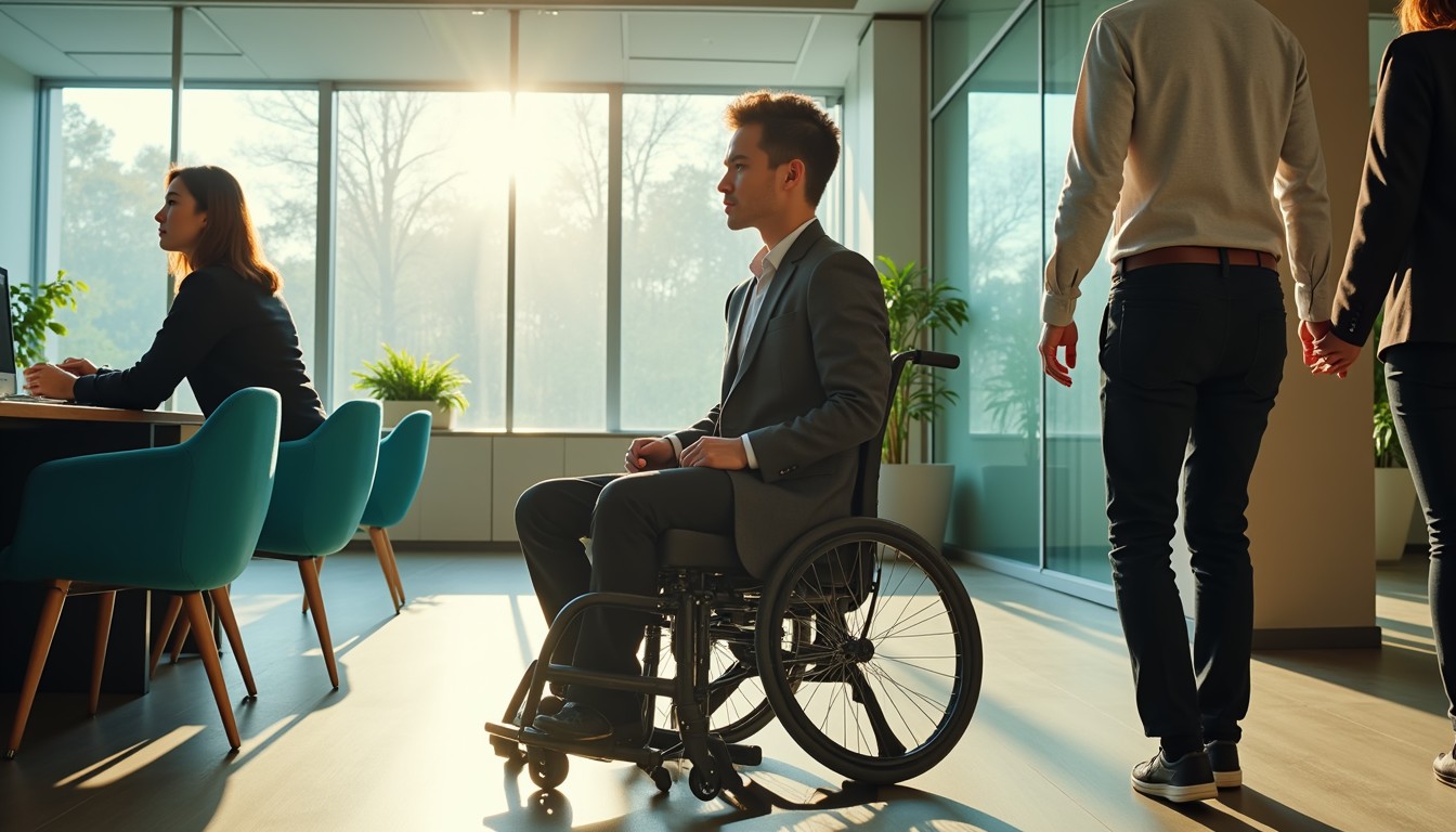 man sitting on the wheelchair in workplace