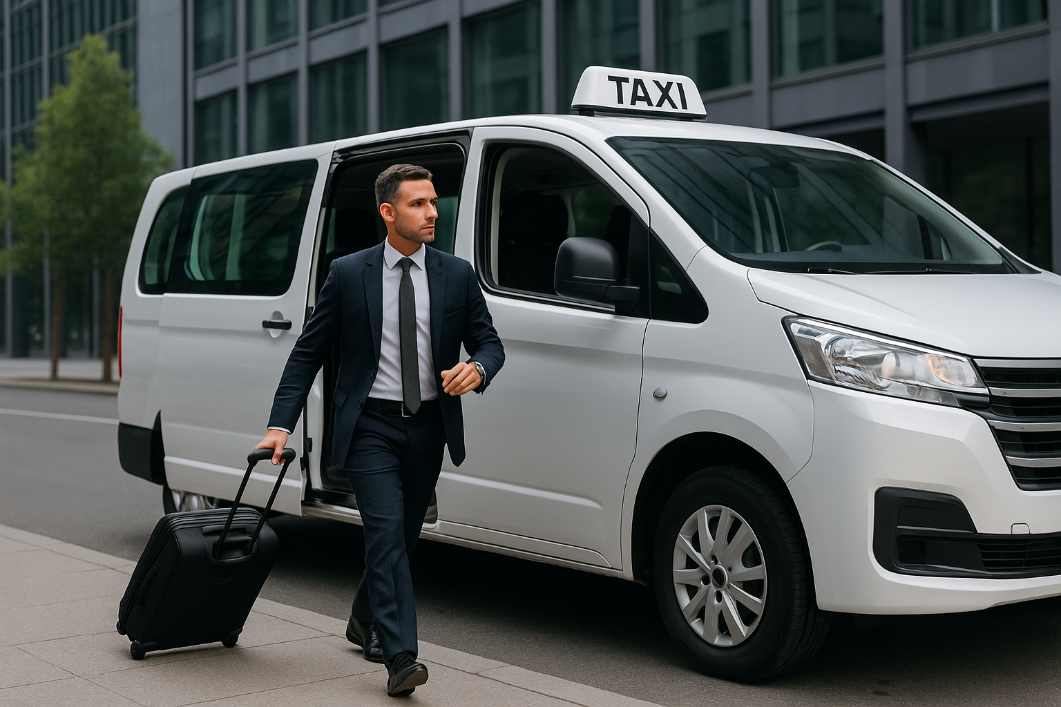 man in front of taxi going to airport